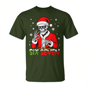 Camiseta Unisex de Navidad con Diseño de Seis Siete Esqueletos de Santa, Cuello Redondo, Manga Corta, Impresión Digital, Diseño Festivo - Product Image 2