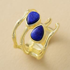 بيع بالجملة مجوهرات اوروبية مطلية بالذهب حجران عقيق أسود لابيس للنساء كوكوكوتيل باند خاتم خواتم على الموضة - Product Image 5