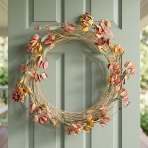 Corona de Ratán Natural Hecha a Mano con Flores Secas, Redonda, Decorativa, Estilo Rústico, Sin Iluminación, Pieza Única - Product Image 4