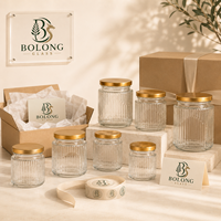 Bocaux en verre côtelé personnalisables avec logo, 100ml-500ml, couvercles dorés, écologiques, recyclables, non toxiques, résistants à l'humidité, pour aliments de cuisine