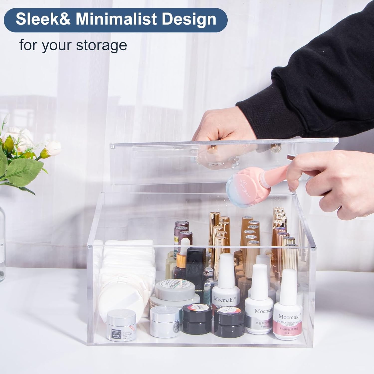 PAREKS Scatola in acrilico trasparente con coperchio, 4 scatole quadrate in plastica per organizer di stoccaggio, contenitori impilabili per caramelle, pillole e piccoli gioielli, 8,5 cm