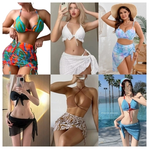 Hight Quality Halter Neck Print Stretch Swimwear With <b>Skirt</b> Bottom Ruffles Cut-Out Design Women 3 Piece <b>Bikini</b> <b>Set</b> - Product Image 1