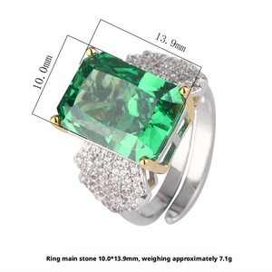 Fashion Jewelry Eco-friendly Copper Dazzling Brilliance 10*14MM Green Zircon Flower <b>Ice</b> Cut High Carbon Diamond <b>Ring</b> - Product Image 2