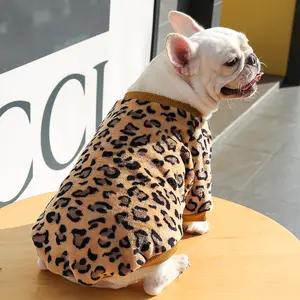 Roupa de cachorro de lã com desenho de leopardo cor-de-rosa e marrom, casaco quente para o inverno, pijama para cachorro