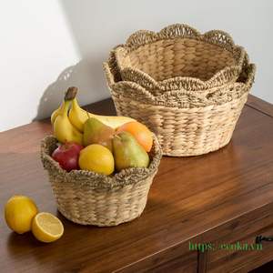 Ensemble de 3 paniers de rangement pour vêtements en rotin tressé à la main, écologiques, multifonctionnels, de forme ronde, pour la maison, l'hôtel, la station balnéaire, de la marque Ecoka Wholesaler - Product Image 4