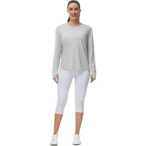 Haut de yoga à manches longues pour femme FOXA, col rond, respirant, en spandex et polyester, avec trous pour les pouces, pour l'entraînement - Product Image 3