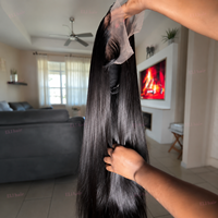 Perruque en cheveux humains lisses avec dentelle HD, sans colle, pré-épilée, noire naturelle, longue et soyeuse, qualité vierge, vente en gros, usine OEM