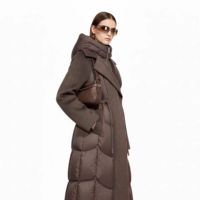 Veste d'hiver QLYP tendance, nouvelle veste longue en laine et patchwork à carreaux, avec fermeture éclair, taille cintrée, capuche et col montant