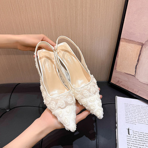 Sandali da Donna Primavera 2025 con <span class=keywords><strong>Tacco</strong></span> Alto a Punta, Stile Francese alla Moda, Sexy con Fascia Elastica in Pizzo - Product Image 6