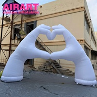 Ballon gonflable blanc de 14 pieds en forme de main faisant un geste d'amour, livraison rapide, ballon main gonflable avec éclairage LED