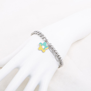 ญี่ปุ่นสไตล์เกาหลีไทเทเนียมเหล็กชั้นลูกปัดสร้อยข้อมือดอกไม้สำหรับผู้หญิงผู้ชายฤดูร้อน 2022 เครื่องประดับแฟชั่น - Product Image 2