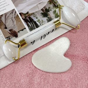 スキンケアツール100% ナチュラルホワイトジェイドフェイスマッサージストーン化粧品ツールカスタムフェイシャルジェイドローラーGua Shaキット - Product Image 3