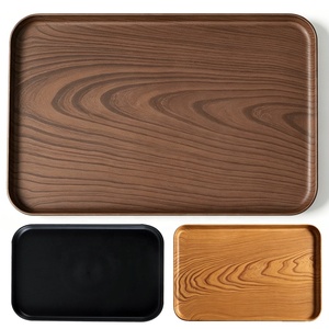 Bandeja de Servir de Plástico con Diseño de Madera Negra para Desayuno/Café/Fruta/Plantas/Decoración de Fiestas de Navidad/Halloween/Bodas - Product Image 5