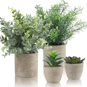 Sezon sıcak satış 4 Set plastik bitkiler kapalı ofis dekorasyon için saksı sahte okaliptüs biberiye Succulents bitkiler saksı