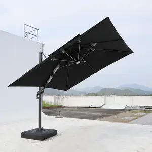 Garden Used Patio Umbrella Black Waterproof Sunscreen Outdoor Sunshade Cantilever Parasol With LED Light