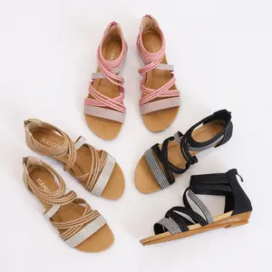 Poe heeled sandals for women's new summer dress with flat bottomed Roman women's shoes fashionable casual open toe shoes