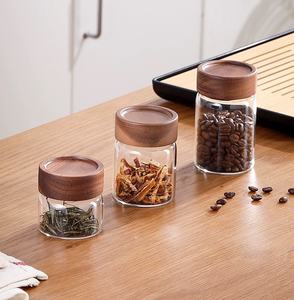 Juego de tarros de almacenamiento de vidrio hermético para alimentos de cocina de borosilicato de buen sellado de fábrica con tapa de bambú de madera de acacia - Product Image 3