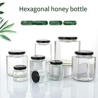 Botol Kaca Kecil Ukuran Penuh dengan Tutup, Wadah Penyimpanan Kaca Bentuk Heksagonal untuk Teh, Madu, Acar, Rempah, Selai, Jelly