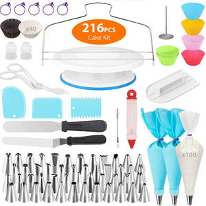 Stock prêt 216 pièces ensemble de décoration de gâteau moule en plastique rotatif Kit de support de gâteau glaçage buses de tuyauterie ensemble de fournitures de cuisson - Product Image 1