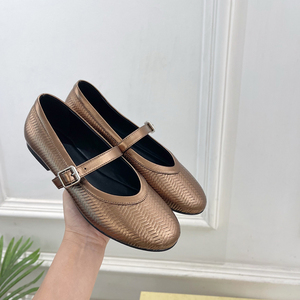 <span class=keywords><strong>Ballerine</strong></span> Mary Jane in Maglia <span class=keywords><strong>con</strong></span> Suola Piatta in Vera Pelle, Punta Tonda, Doppia Cinghia <span class=keywords><strong>con</strong></span> Chiusura a Fibbia, per Primavera Estate - Product Image 3