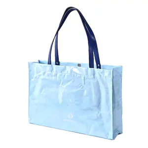 Sky Blue Custom Print Tyvek Tote Bag With Clear Pvc Tyvek Paper Shopping Packing Bag Dupont Waterproof With Button