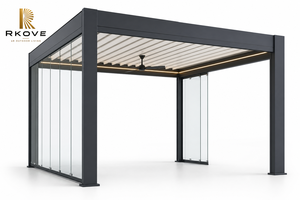 Pergola autoportante RKOVE RK-C3 5x5m pour villa et spa, structure d'ombrage à panneaux de verre avec interface pour ventilateur, idéale pour terrasses d'architects européens - Product Image 2
