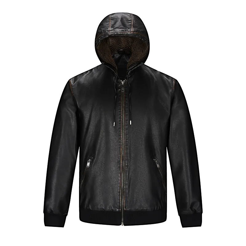 custom men leather jacket erased out color on the seam by hand hooded retro style vintage pu jacket