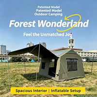 Tente de camping gonflable verte double couche quatre saisons avec deux chambres et un salon pour 6 à 8 personnes, grande tente familiale d'extérieur