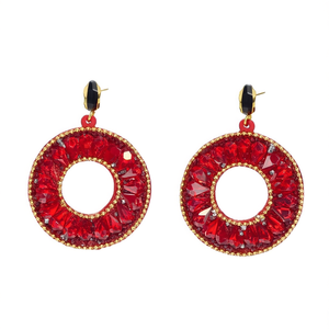 <b>Crystal</b> <b>Earrings</b> Red Round <b>Studs</b> With Rhinestones Gold Plated Stainless Steel Jewelry For Women Fashion Statement Piece - Product Image 2