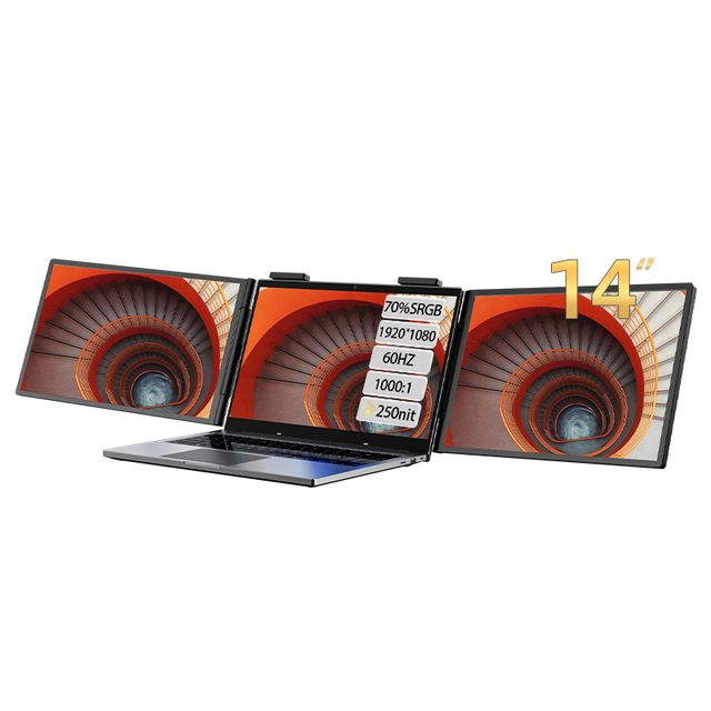 Eimio 14-Inch Triple Screen Portable Laptop Monitor with IPS Panel Type-C Plug and Play Ports Laptop Monitor Extender Screen OEM