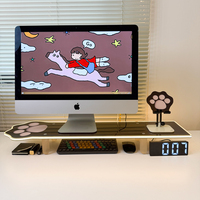 LELIO Support de Moniteur Flottant Transparent en Acrylique Patte de Chat Charmante avec Compartiment de Rangement, Support de Lampe et de Téléphone Réglable pour Bureau