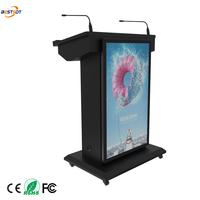Podio Digital Inteligente de Doble Pantalla con Pantalla de 43 Pulgadas y Pantalla Táctil de 21.5 Pulgadas, Computadora con Windows y Micrófonos para Escuelas y Conferencias
