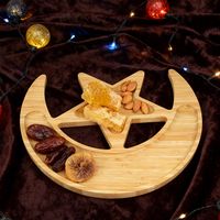 Plateau de service en bambou avec lune et étoile pour dessert, nourriture, fruits, fête musulmane islamique, Ramadan, EID Mubarak, décorations
