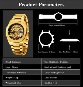 シルバーメカニカル自動腕時計3D中空メンズ腕時計発光時計Montre Homme - Product Image 2