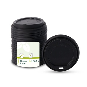 Couvre-gobelets noirs biodégradables de 90 mm Ø 90 mm en CPLA, adaptés aux aliments, avec trou pour boire, anti-fuite - Product Image 1