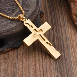 18 Karat vergoldet Christus Herren Anhänger Kreuz Halskette Schmuck, personal isierte Edelstahl religiöse Kreuz Halskette