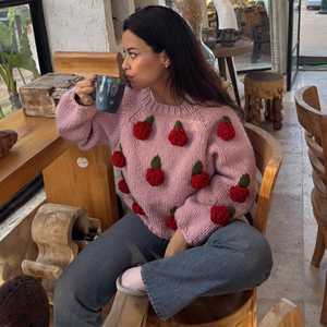 OEM ODM 3D <strong>Daisy</strong> Chunky Sweater Hand Knit Flower Pullover Oversized Boho Knitwear Mother39s Day Gift Cozy Winter <strong>Jumper</strong> Floral G - Product Image 1
