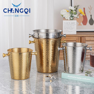 Cubo de hielo metálico dorado de 5 cuartos, cubo de hielo de acero inoxidable con acabado espejado martillado para fiestas, bodas, banquetes - Product Image 4