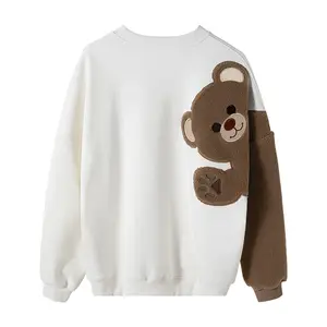 Женский свитер с вышитым логотипом и милым медведем, зимний модный свитер с длинными рукавами, трикотажный пуловер с капюшоном, женская одежда
