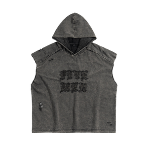 Haut court tricoté sans manches pour homme, style streetwear vintage de luxe, coupe oversize, 100% coton teint uni, 240 grammes, avec lettrage - Product Image 1