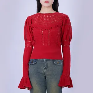 Pulôver de verão de algodão feminino de malha moda y2k suéter top mujer feminino gola redonda logotipo personalizado