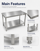 Commercieel roestvrijstalen werktafel met onderplank voor restaurantkeuken voorbereidingsruimte