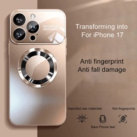 Étui en alliage de titane TPU + PC magnétique avec grande fenêtre en verre givré pour iPhone 16 Pro Max 15 14 13 12 Pro