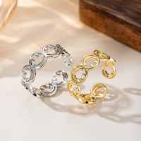 Anillo Abierto Ajustable de Oro con Diseño de Cara Sonriente, Pulido y Liso, Joyería Casual para Mujer, Venta al por Mayor Personalizada