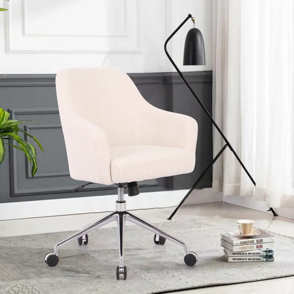 Best-seller Chaise pivotante en velours pour bureau à domicile, réglable en hauteur, blanche, avec roulettes 360 pour filles