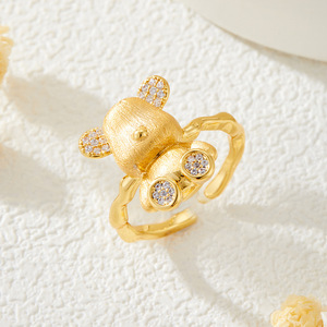 <b>Cute</b> Gold <b>Bear</b> Open Ring Micro Pave Zircon Animal Jewelry Gift For Index Finger - Product Image 1