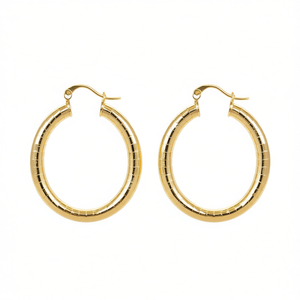 Orecchini a cerchio placcati in oro per donna, gioielli classici da indossare tutti i giorni, gioielli in oro giallo, orecchini raffinati, design rotondo da 30 mm - Product Image 1