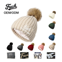 Bonnet en tricot doublé avec pompon, broderie personnalisée, chaud, extensible, multicolore, coupe-vent, pour femme, avec logo personnalisé, vente en gros