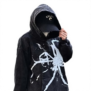 Sudadera con Capucha Personalizada Extra Grande con Gráfico de Araña Negra, Sudadera con Capucha de Estilo Urbano para Hombre y Mujer - Product Image 3