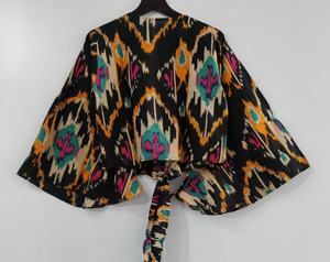 High Quality Elegant Bohemian Floral Printed Cotton Crop <b>Top</b> Bell Sleeves <b>Hippie</b> Wrap Tie Design Fashionable Summer Collarless - Product Image 5